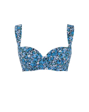 Panache Bette Balcony Wired Wide Strap Bikini Top Blue Posy Print
