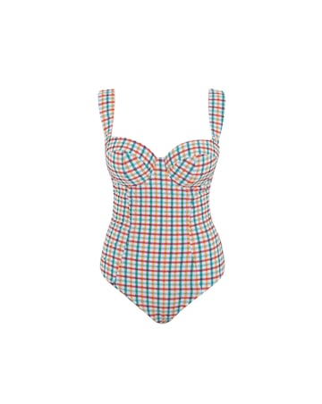 Panache Monica Balcony Wired Wide Strap Swimsuit Seersucker Check