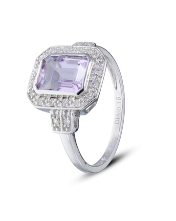 9ct White Gold Amethyst & Dia Ring