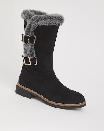 Cushion Walk Lined Winter Boot With Buckle Crepe Sole Wide E Fit
