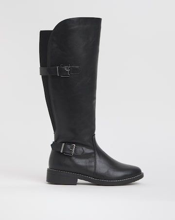 Cushion Walk Elastic Back Buckle High Knee Boot Extra Wide EEE Fit Curvy Calf