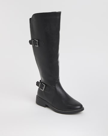 Cushion Walk Elastic Back Buckle High Knee Boot Extra Wide EEE Fit Curvy Calf