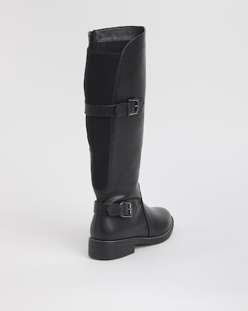 Cushion Walk Elastic Back Buckle High Knee Boot Extra Wide EEE Fit Curvy Calf