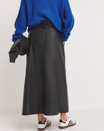 Black A-Line Zip PU Leather Look Maxi Skirt