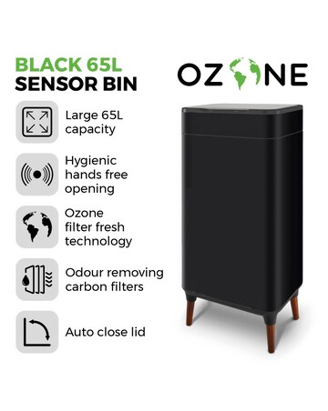 Tower 65l Ozone Sensor Bin - Black