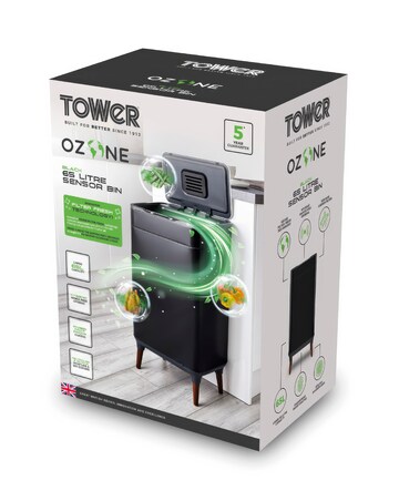 Tower 65l Ozone Sensor Bin - Black