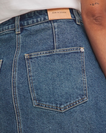 Mid Blue Split Front Denim Midi Skirt