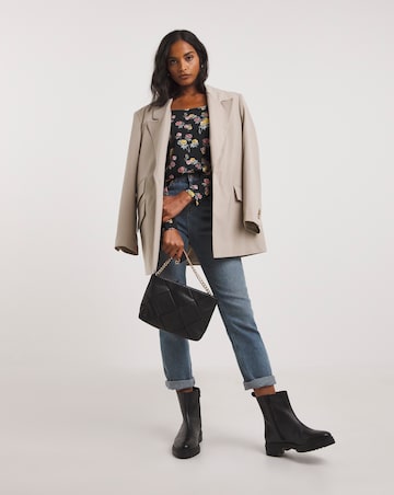 Black Floral Long Sleeve Value Cotton Square Neck Top