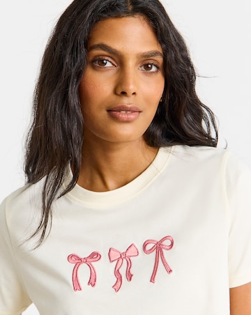 Simply Be Ecru Embroidered Bow T-Shirt