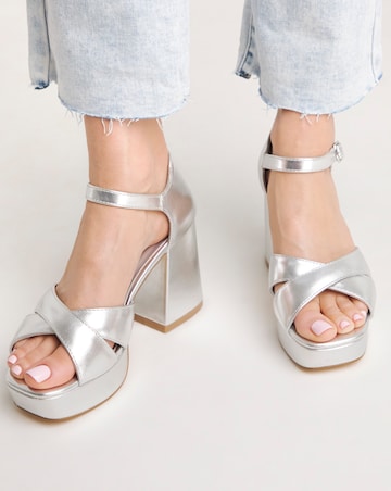 Mia Cross Front Platform Heeled Sandals - Wide Fit (E)