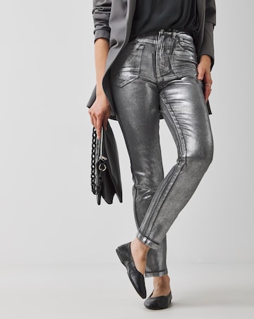 Silver Metallic Slim Leg Jeans