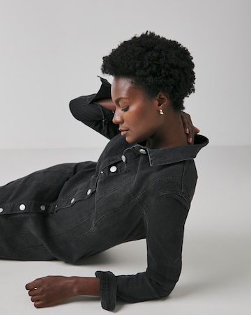 Black Fitted Denim Shirt Dress