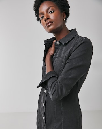 Black Fitted Denim Shirt Dress
