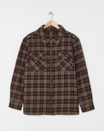 Wool Blend Checked Zip Through Overshirt
