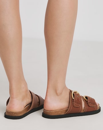 Hanoi Leather Double Buckle Footbed Sandals - Extra Wide Fit (EEE)