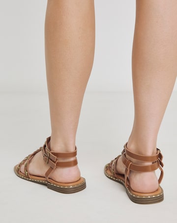 Angeles Studded Gladiator Flat Sandals - Wide Fit (E)