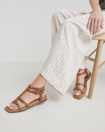 Angeles Studded Gladiator Flat Sandals - Wide Fit (E)