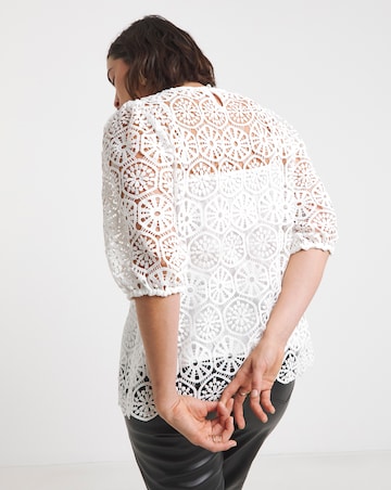Joanna Hope Crochet Blouse With Puff Sleeves