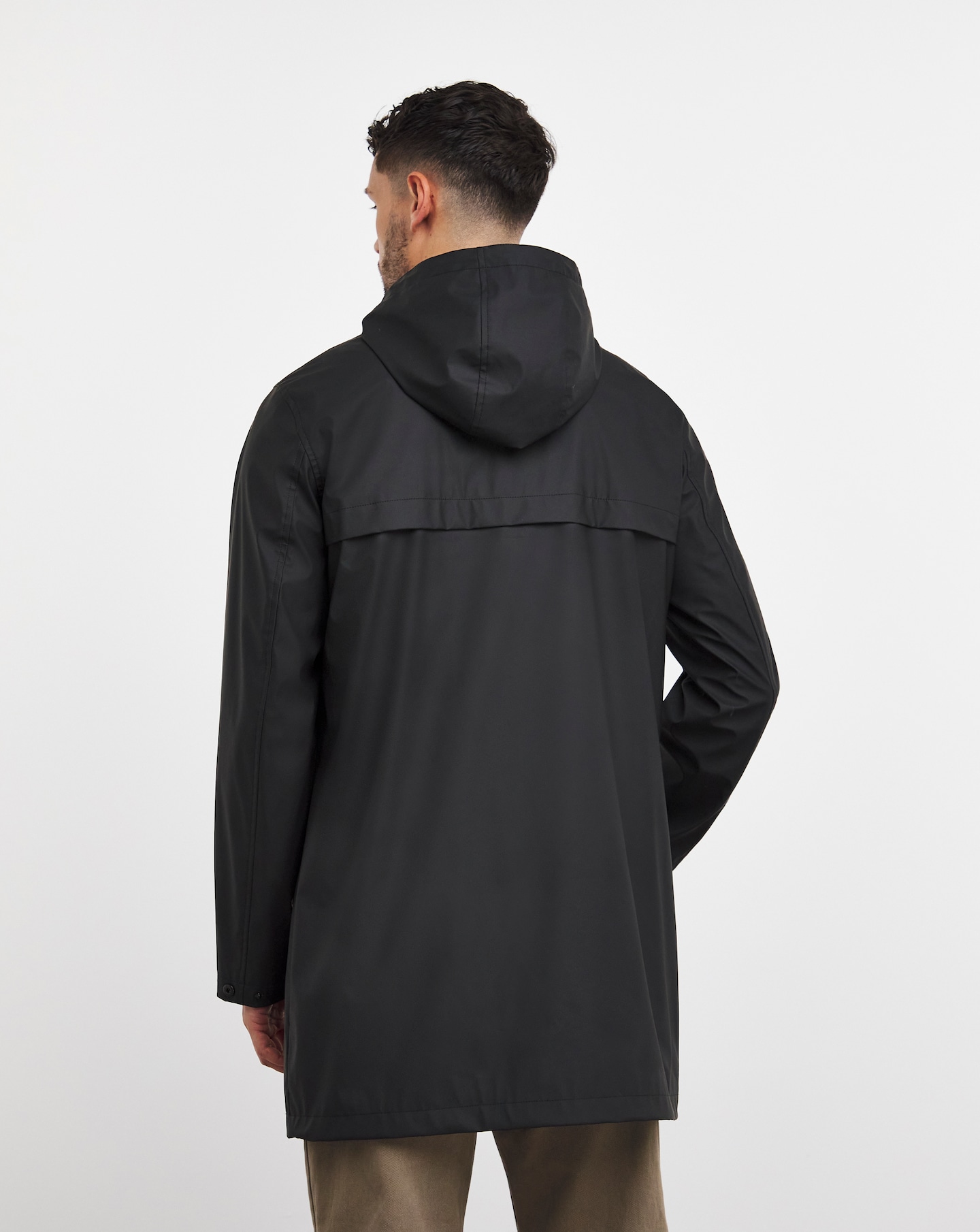 Black Rubberised Hooded Mac