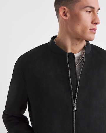 Black Faux Suede Bomber Jacket