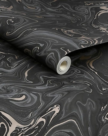 Fresco Liquid Marble Textured Black & Copper Wallpaper