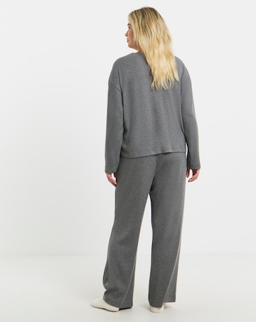 Figleaves Supersoft Rib Knit Button Lounge Set Charcoal