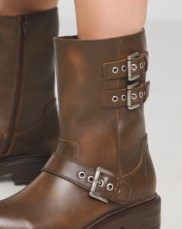 Leni Calf Height Leather Biker Boot - Wide Fit (E)