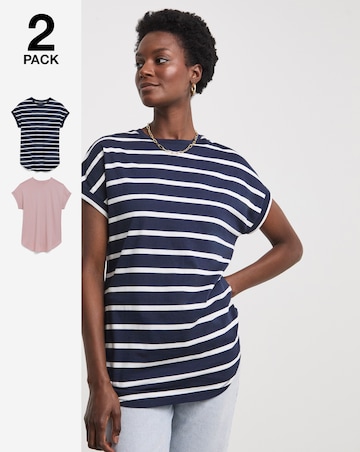 Pure Cotton 2 Pack Short Sleeve Curved Hem Longline top