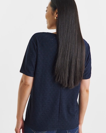 Navy V-Neck Broderie T-Shirt