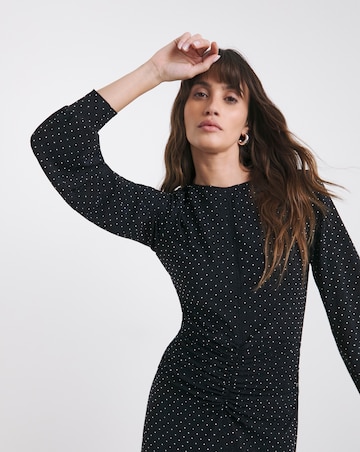 Metallic Ruched Long Sleeve Dress