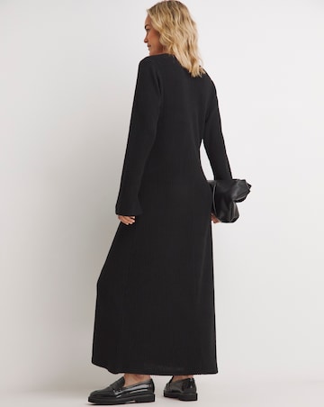V Neck Long Sleeve Ruched Rib Dress