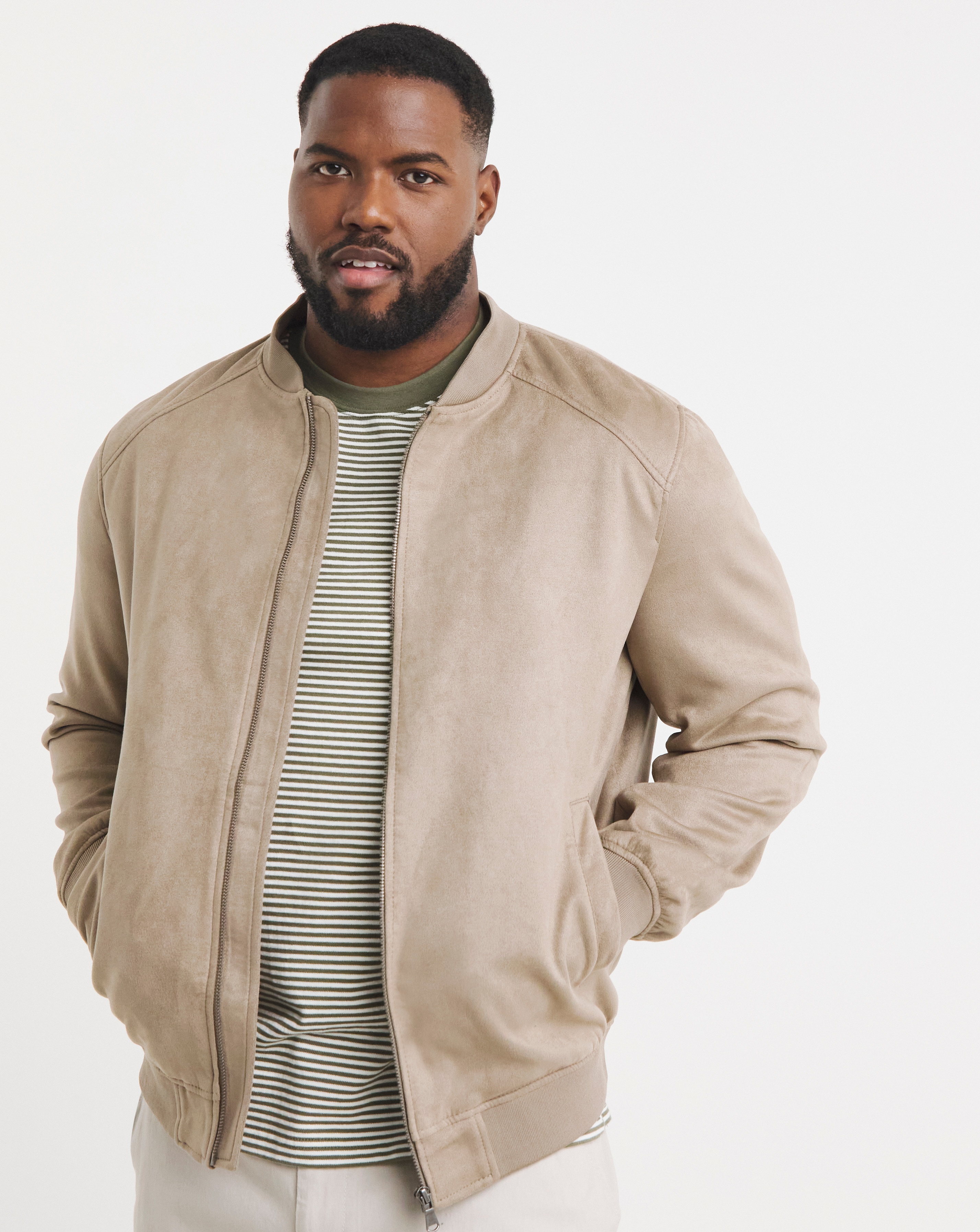 Beige Faux Suede Bomber | Premier Man