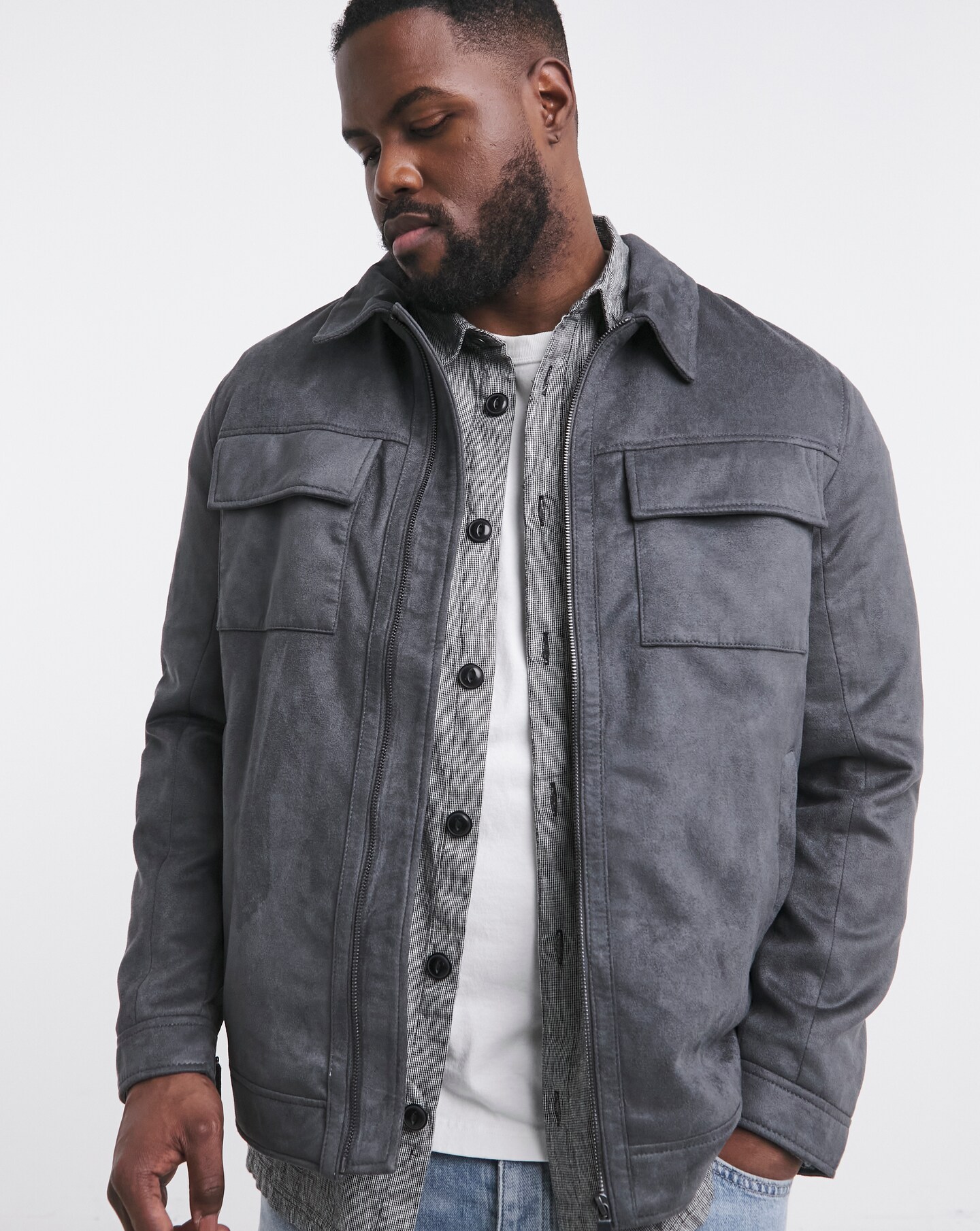 人気ブランドを Grey Faux Suede Zip Jacket | Premier Man ジャケット・アウター