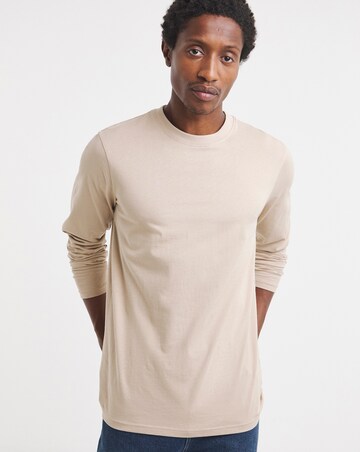 Long Sleeve Crew Neck T-Shirt Long Length- Stone