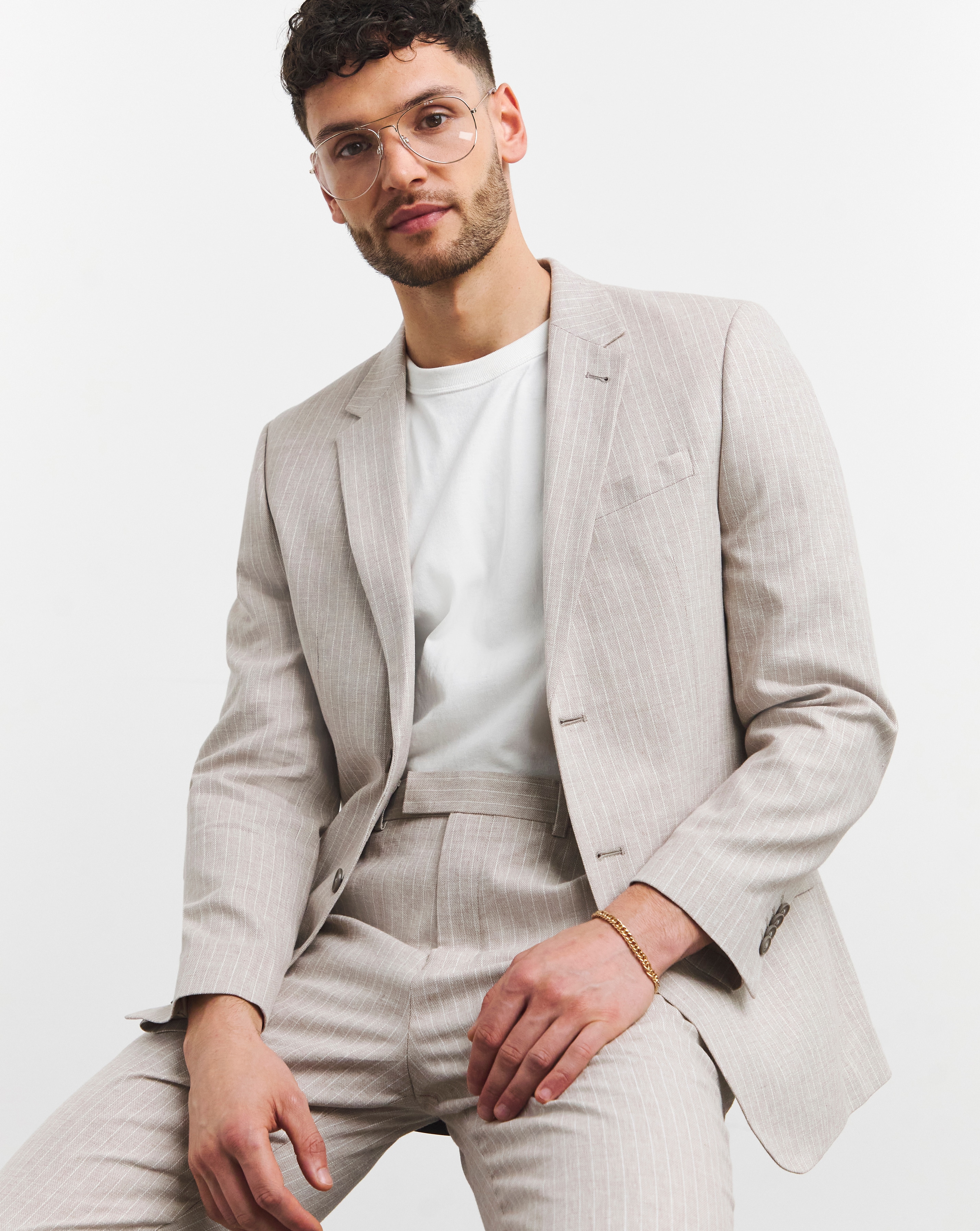BOSS Double-breasted pinstriped linen suit メンズ Paisley & Gray Slim Fit Double Breasted Pinstripe Suit