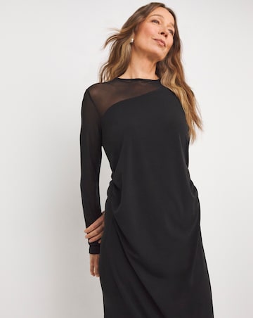 Magisculpt Asymmetric Sheer Neckline Midi Dress