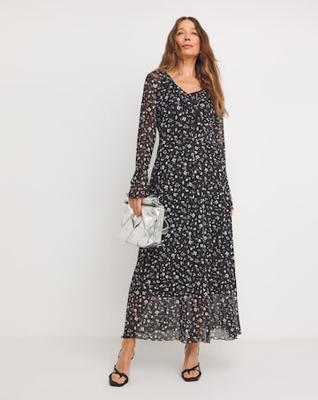 Mesh Ruffle Detail Maxi Dress