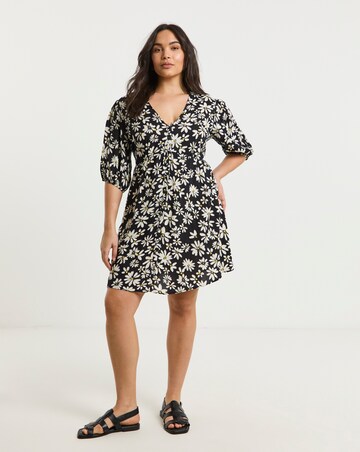 Simply Be Daisy Print Button Through Viscose Skater Dress
