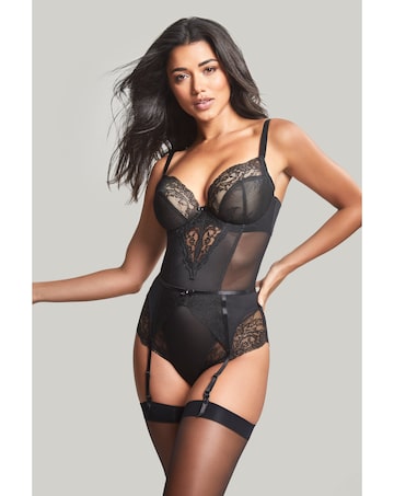 Panache Ana Plunge Wired Lace Body Black
