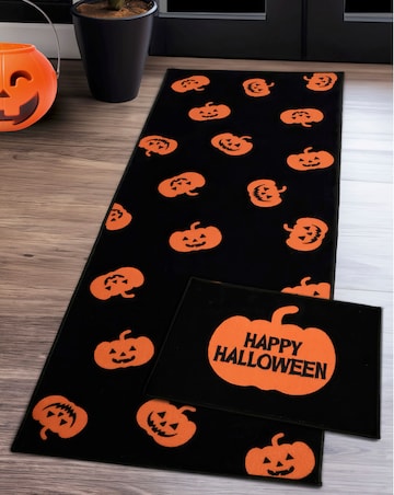 Halloween Pumpkin Washable Runner & Doormat Set