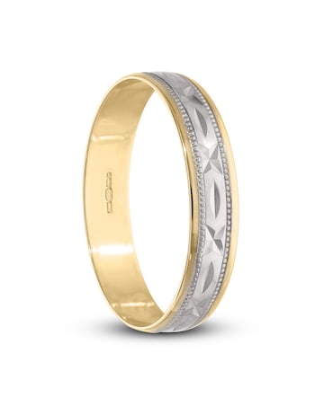 9Carat Two-Colour Gold Diamond Cut Kiss Design 4MM Wedding Ring