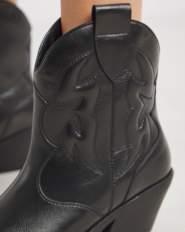 Angelique Embroidered Leather Ankle Western Boots - Wide Fit (E)