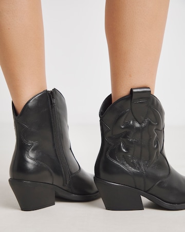 Angelique Embroidered Leather Ankle Western Boots - Wide Fit (E)