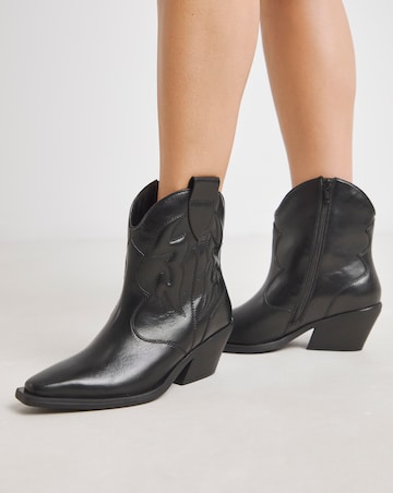 Angelique Embroidered Leather Ankle Western Boots - Wide Fit (E)