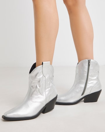 Angelique Embroidered Leather Ankle Western Boots - Wide Fit (E)