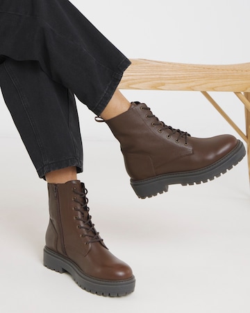 Serena Leather Chunky Lace Up Boots - Wide Fit (E)