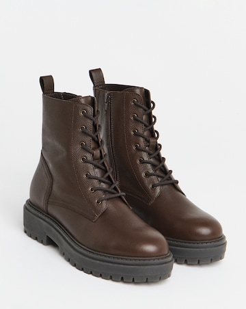 Serena Leather Chunky Lace Up Boots - Wide Fit (E)