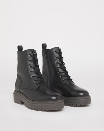 Serena Leather Chunky Lace Up Boots - Wide Fit (E)