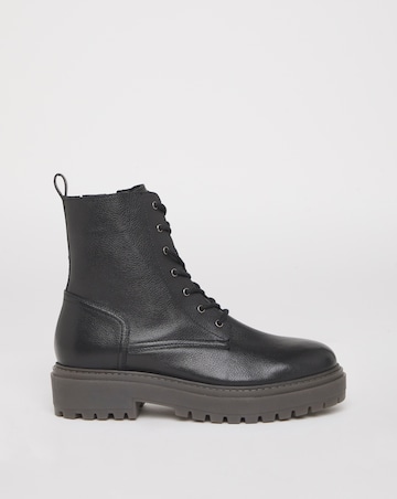 Serena Leather Chunky Lace Up Boots - Wide Fit (E)