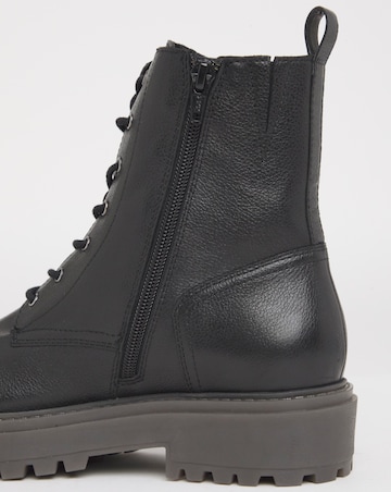 Serena Leather Chunky Lace Up Boots - Wide Fit (E)